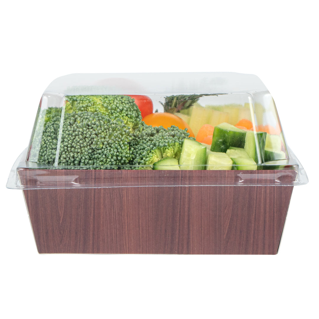 Matsuri Vision Wood Grain Paper Small Sushi Container - 3 3/4" x 3 3/4" x 1 1/2" - 100 count box