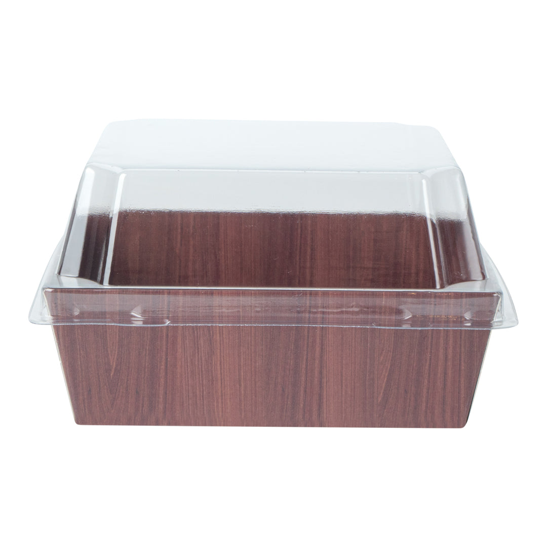 Matsuri Vision Wood Grain Paper Small Sushi Container - 3 3/4" x 3 3/4" x 1 1/2" - 100 count box