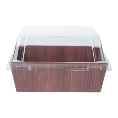 Matsuri Vision Wood Grain Paper Small Sushi Container - 3 3/4" x 3 3/4" x 1 1/2" - 100 count box
