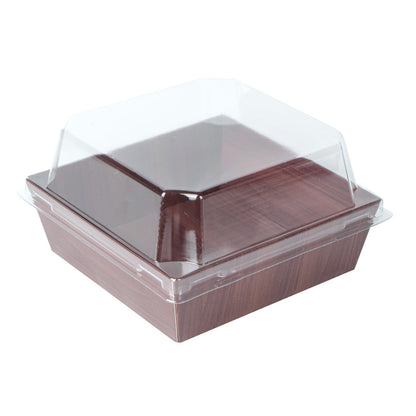 Matsuri Vision Wood Grain Paper Small Sushi Container - 3 3/4" x 3 3/4" x 1 1/2" - 100 count box