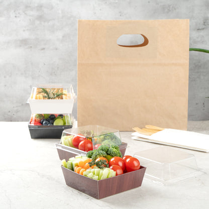 Matsuri Vision Wood Grain Paper Small Sushi Container - 3 3/4" x 3 3/4" x 1 1/2" - 100 count box