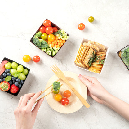 Matsuri Vision Wood Grain Paper Small Sushi Container - 3 3/4" x 3 3/4" x 1 1/2" - 100 count box