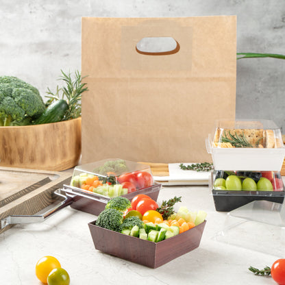 Matsuri Vision Wood Grain Paper Small Sushi Container - 3 3/4" x 3 3/4" x 1 1/2" - 100 count box