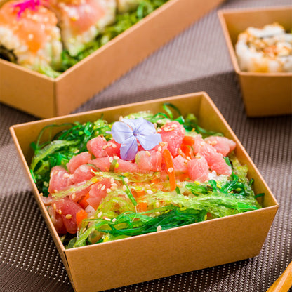 Matsuri Vision Kraft Paper Small Sushi Container - 3 3/4" x 3 3/4" x 1 1/2" - 100 count box