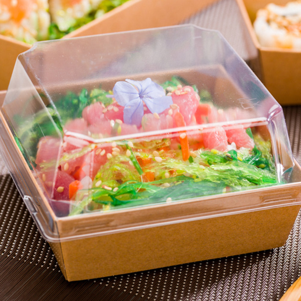 Matsuri Vision Clear Plastic Lid - Fits Small Sushi Container - 3 1/2" x 3 1/2" x 1 1/2" - 100 count box