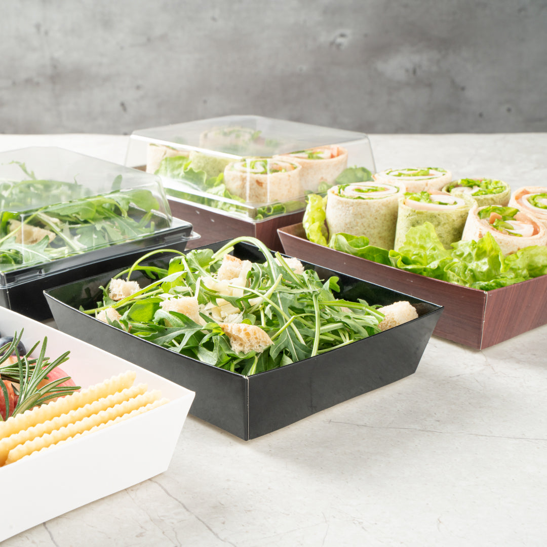Matsuri Vision Black Paper Large Sushi Container - 5" x 4 1/2" x 1 1/2" - 100 count box