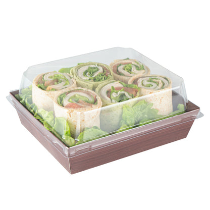 Matsuri Vision Wood Grain Paper Large Sushi Container - 5" x 4 1/2" x 1 1/2" - 100 count box