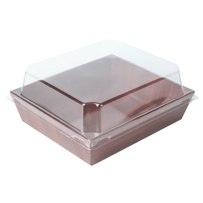 Matsuri Vision Wood Grain Paper Large Sushi Container - 5" x 4 1/2" x 1 1/2" - 100 count box