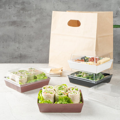 Matsuri Vision Wood Grain Paper Large Sushi Container - 5" x 4 1/2" x 1 1/2" - 100 count box
