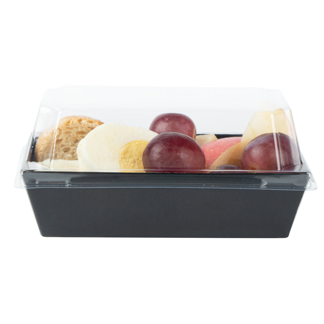 Matsuri Vision Rectangle Black Paper Small Sushi Container - 4 3/4" x 2 1/2" x 1 1/2" - 100 count box