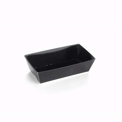 Matsuri Vision Rectangle Black Paper Small Sushi Container - 4 3/4" x 2 1/2" x 1 1/2" - 100 count box
