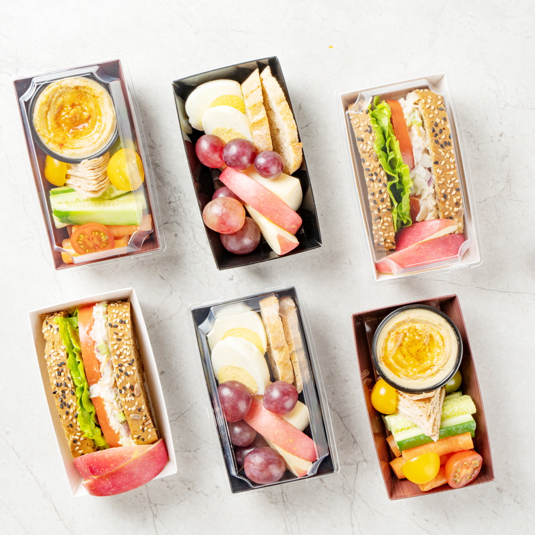 Matsuri Vision Rectangle Black Paper Small Sushi Container - 4 3/4" x 2 1/2" x 1 1/2" - 100 count box