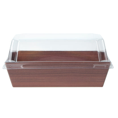 Matsuri Vision Wood Grain Paper Small Sushi Container - 4 3/4" x 2 1/2" x 1 1/2" - 100 count box