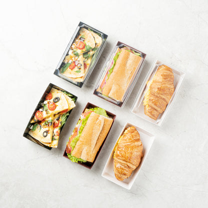 Matsuri Vision Wood Grain Paper Small Sushi Container - 4 3/4" x 2 1/2" x 1 1/2" - 100 count box