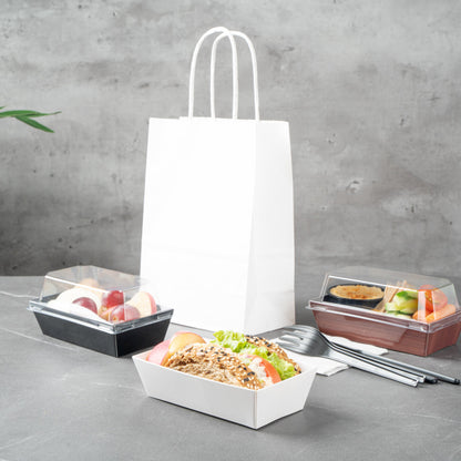Matsuri Vision Rectangle White Paper Small Sushi Container - 4 3/4" x 2 1/2" x 1 1/2" - 100 count box