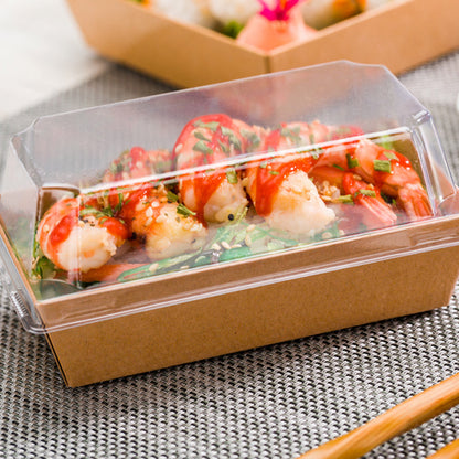 Matsuri Vision Clear Plastic Lid - Fits Small Sushi Container - 5 1/4" x 3" x 1 1/2" - 100 count box