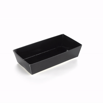 Matsuri Vision Rectangle Black Paper Medium Sushi Container - 5 1/2" x 2 3/4" x 1 1/2" - 100 count box