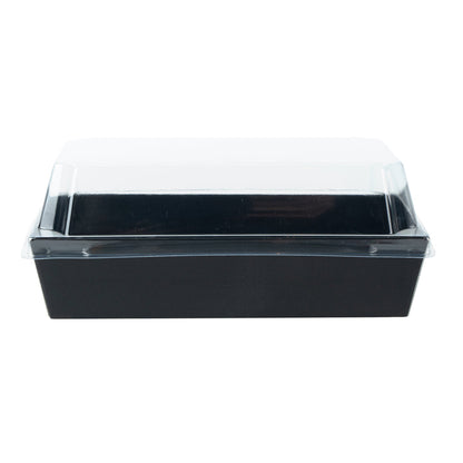 Matsuri Vision Rectangle Black Paper Medium Sushi Container - 5 1/2" x 2 3/4" x 1 1/2" - 100 count box
