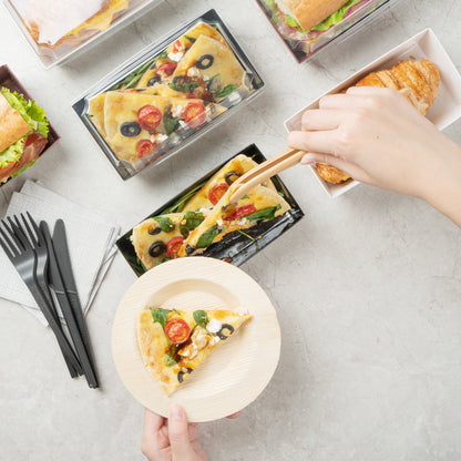 Matsuri Vision Rectangle Black Paper Medium Sushi Container - 5 1/2" x 2 3/4" x 1 1/2" - 100 count box