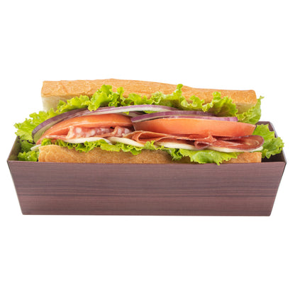 Matsuri Vision Wood Grain Paper Medium Sushi Container - 5 1/2" x 2 3/4" x 1 1/2" - 100 count box
