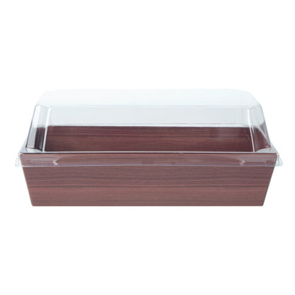 Matsuri Vision Wood Grain Paper Medium Sushi Container - 5 1/2" x 2 3/4" x 1 1/2" - 100 count box