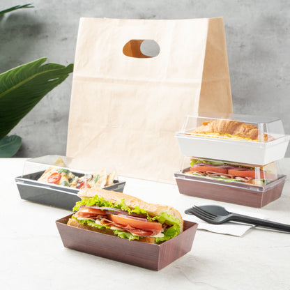 Matsuri Vision Wood Grain Paper Medium Sushi Container - 5 1/2" x 2 3/4" x 1 1/2" - 100 count box