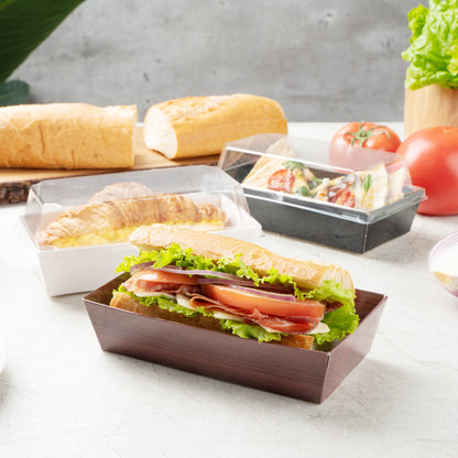 Matsuri Vision Wood Grain Paper Medium Sushi Container - 5 1/2" x 2 3/4" x 1 1/2" - 100 count box