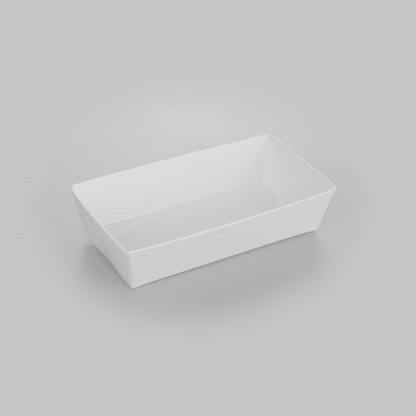 Matsuri Vision Rectangle White Paper Medium Sushi Container - 5 1/2" x 2 3/4" x 1 1/2" - 100 count box