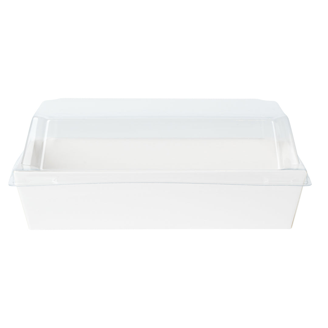Matsuri Vision Rectangle White Paper Medium Sushi Container - 5 1/2" x 2 3/4" x 1 1/2" - 100 count box