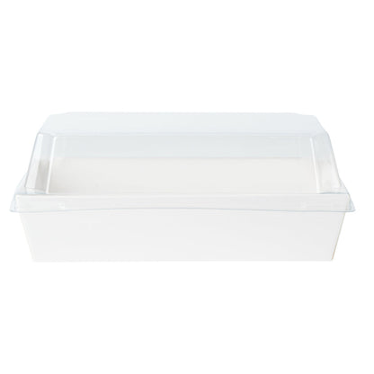 Matsuri Vision Rectangle White Paper Medium Sushi Container - 5 1/2" x 2 3/4" x 1 1/2" - 100 count box