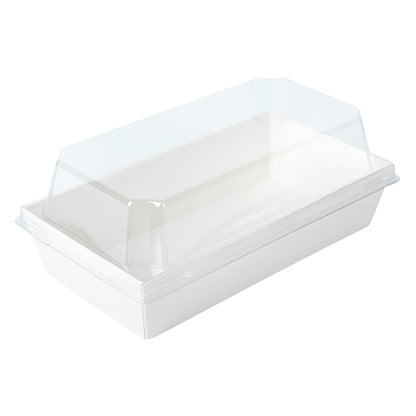 Matsuri Vision Rectangle White Paper Medium Sushi Container - 5 1/2" x 2 3/4" x 1 1/2" - 100 count box