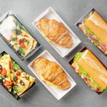 Matsuri Vision Rectangle White Paper Medium Sushi Container - 5 1/2" x 2 3/4" x 1 1/2" - 100 count box