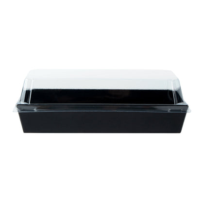 Matsuri Vision Black Paper Small Maki Sushi Container - 6 1/2" x 1 3/4" x 1 1/2" - 100 count box