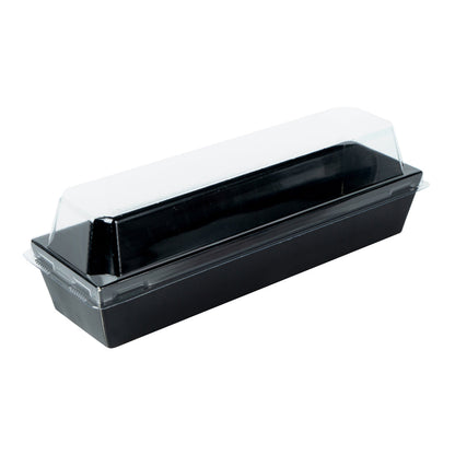 Matsuri Vision Black Paper Small Maki Sushi Container - 6 1/2" x 1 3/4" x 1 1/2" - 100 count box