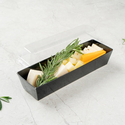 Matsuri Vision Black Paper Small Maki Sushi Container - 6 1/2" x 1 3/4" x 1 1/2" - 100 count box
