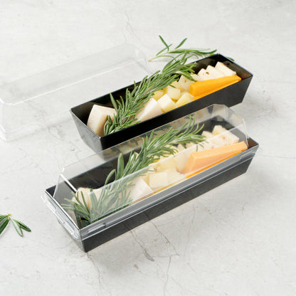 Matsuri Vision Black Paper Small Maki Sushi Container - 6 1/2" x 1 3/4" x 1 1/2" - 100 count box