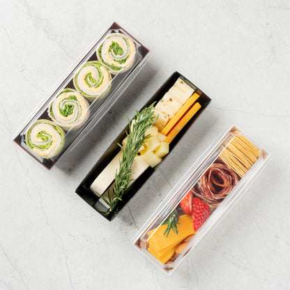 Matsuri Vision Black Paper Small Maki Sushi Container - 6 1/2" x 1 3/4" x 1 1/2" - 100 count box