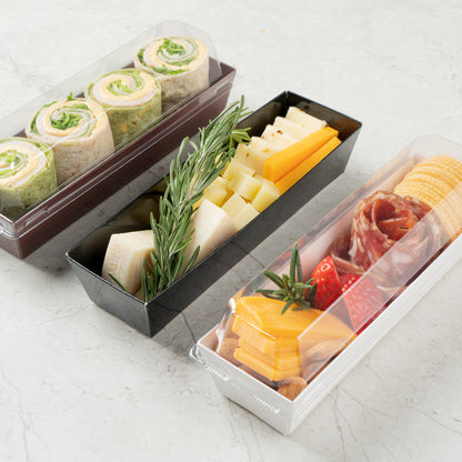 Matsuri Vision Black Paper Small Maki Sushi Container - 6 1/2" x 1 3/4" x 1 1/2" - 100 count box