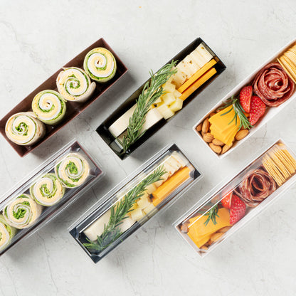 Matsuri Vision Black Paper Small Maki Sushi Container - 6 1/2" x 1 3/4" x 1 1/2" - 100 count box