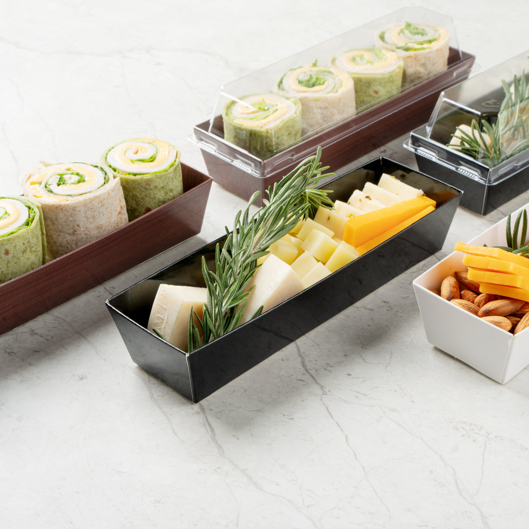 Matsuri Vision Black Paper Small Maki Sushi Container - 6 1/2" x 1 3/4" x 1 1/2" - 100 count box