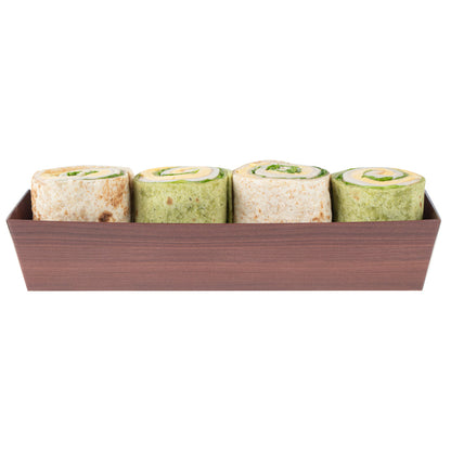 Matsuri Vision Wood Grain Paper Small Maki Sushi Container - 6 1/2" x 1 3/4" x 1 1/2" - 100 count box
