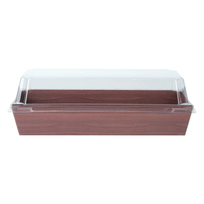 Matsuri Vision Wood Grain Paper Small Maki Sushi Container - 6 1/2" x 1 3/4" x 1 1/2" - 100 count box
