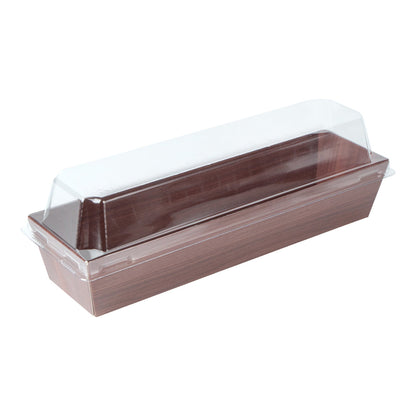 Matsuri Vision Wood Grain Paper Small Maki Sushi Container - 6 1/2" x 1 3/4" x 1 1/2" - 100 count box