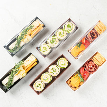 Matsuri Vision Wood Grain Paper Small Maki Sushi Container - 6 1/2" x 1 3/4" x 1 1/2" - 100 count box