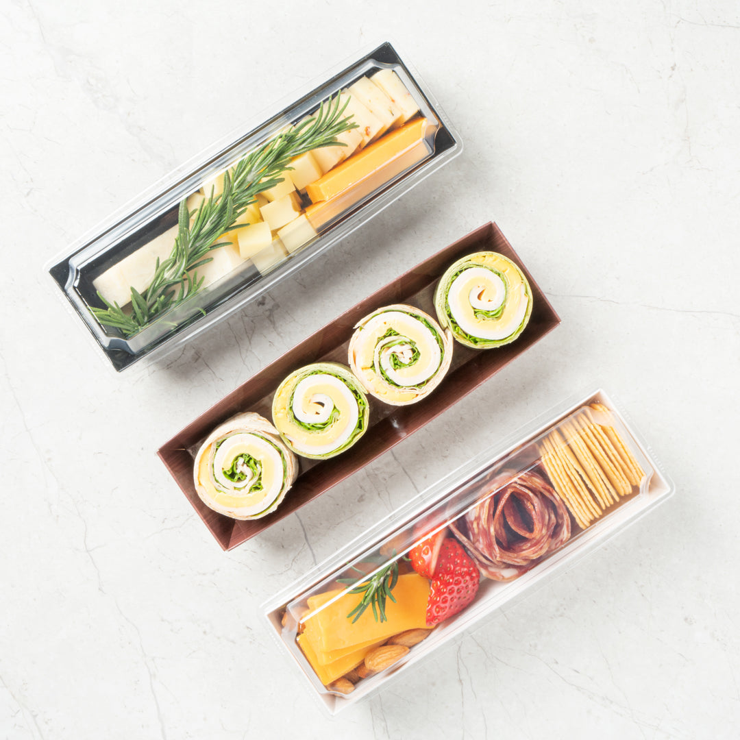 Matsuri Vision Wood Grain Paper Small Maki Sushi Container - 6 1/2" x 1 3/4" x 1 1/2" - 100 count box