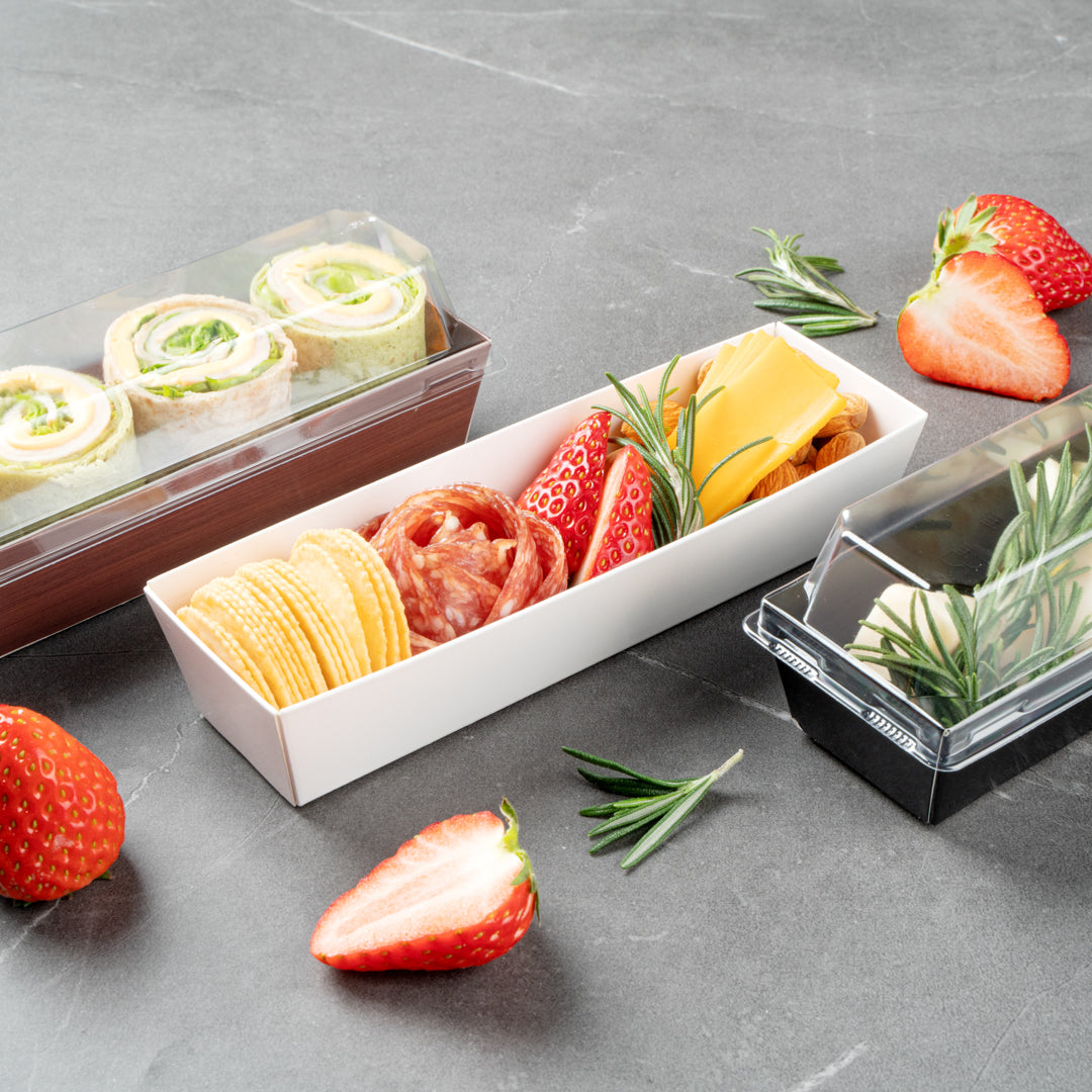 Matsuri Vision White Paper Small Maki Sushi Container - 6 1/2" x 1 3/4" x 1 1/2" - 100 count box