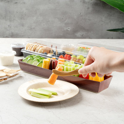 Matsuri Vision Wood Grain Paper Large Maki Sushi Container - 11 1/4" x 2" x 1 1/2" - 100 count box