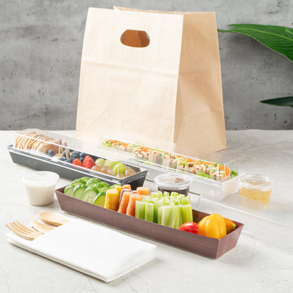 Matsuri Vision Wood Grain Paper Large Maki Sushi Container - 11 1/4" x 2" x 1 1/2" - 100 count box