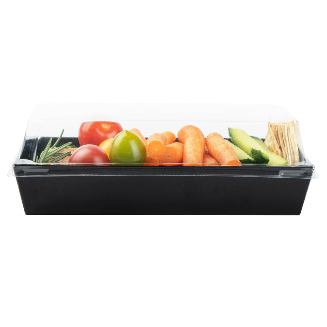 Matsuri Vision Rectangle Black Paper Large Sushi Container - 7" x 2 3/4" x 1 1/2" - 100 count box
