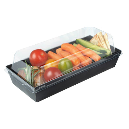 Matsuri Vision Rectangle Black Paper Large Sushi Container - 7" x 2 3/4" x 1 1/2" - 100 count box